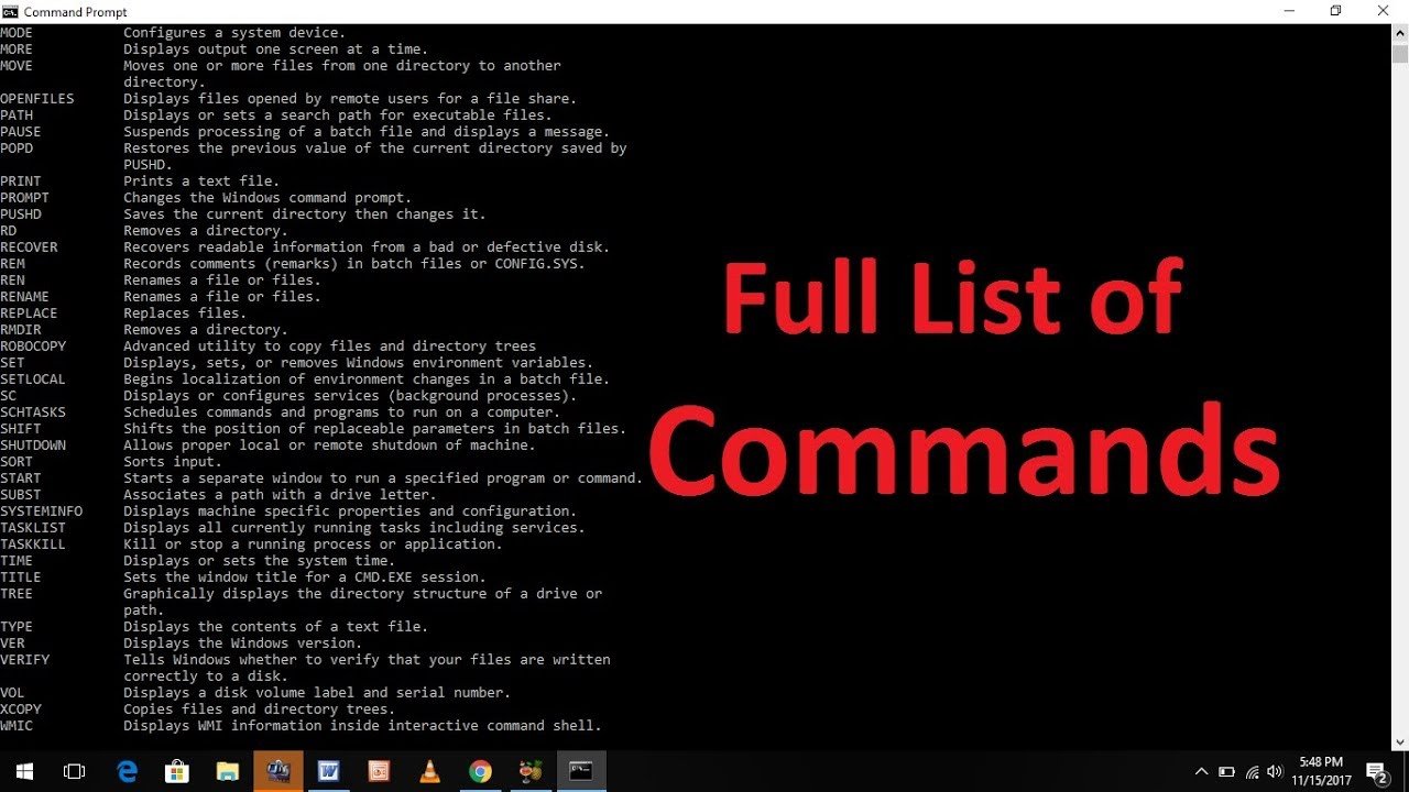 windows 10 command prompt list of commands